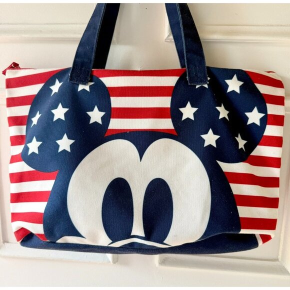 Disney Mickey Mouse Red White Blue Stars Stripes Tote Bag Patriotic Canvas Zip - Picture 12 of 12